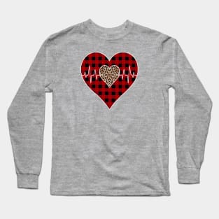 Striped Plaid Printed Heart Valentine's Day Long Sleeve T-Shirt